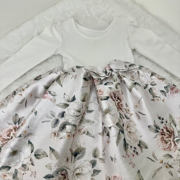 H&M Girls Floral Long-Sleeve Dress – White & Soft Rose Print - Picture 2 of 9